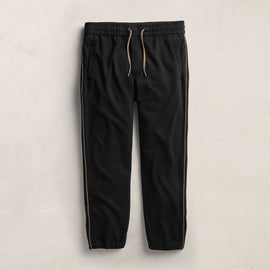 Brushed Cotton Suede Piped Track Pant - Black/Caribou