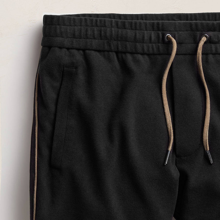 Brushed Cotton Suede Piped Track Pant - Black/Caribou
