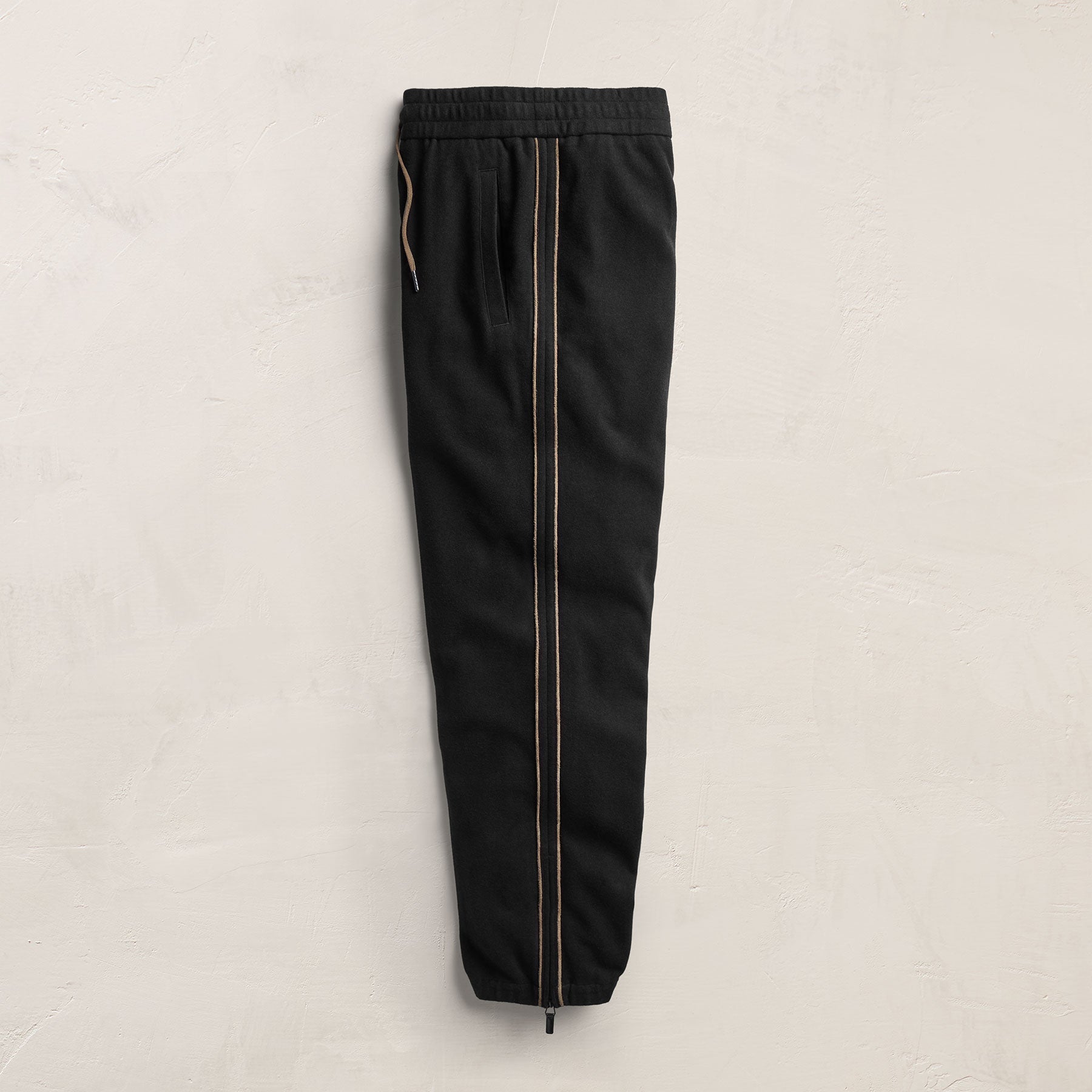 Brushed Cotton Suede Piped Track Pant - Black/Caribou