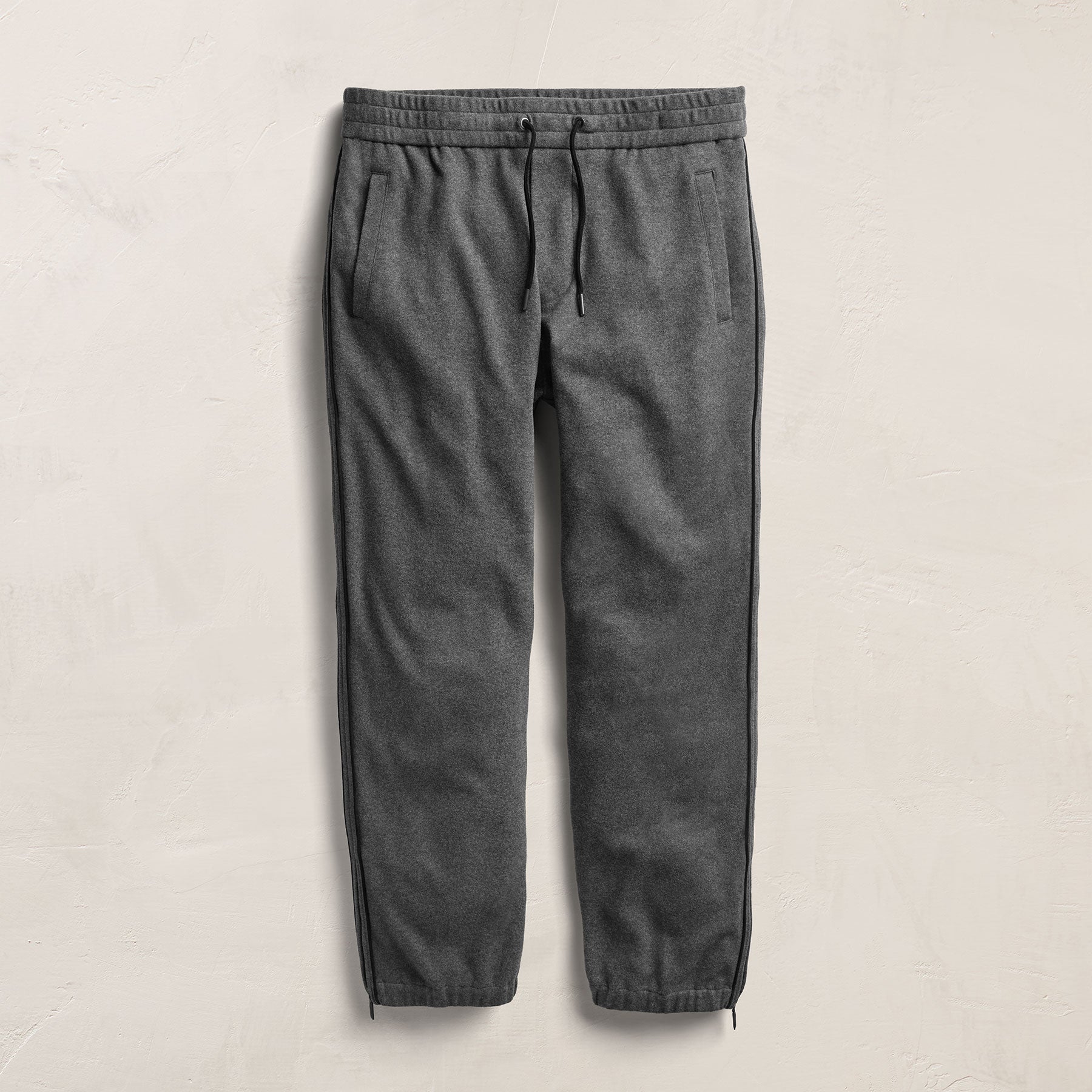 Brushed Cotton Suede Piped Track Pant - Flannel/Black