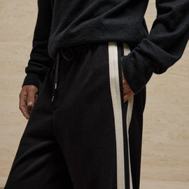 Brushed Cotton Side Stripe Pant - Black/Ivory