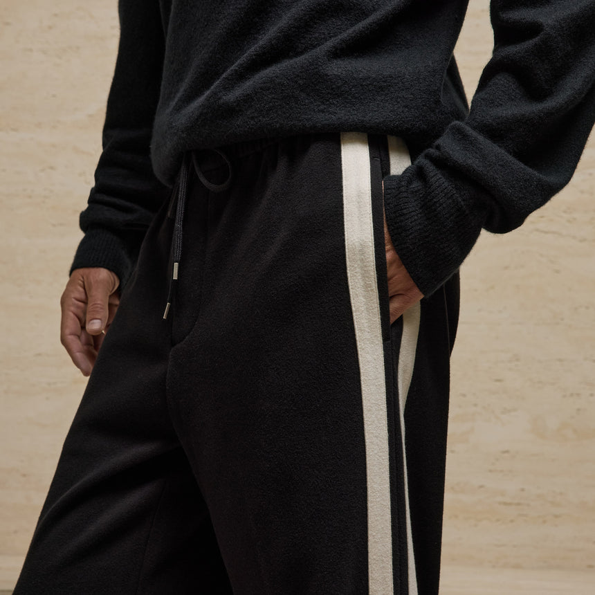 Brushed Cotton Side Stripe Pant - Black/Ivory