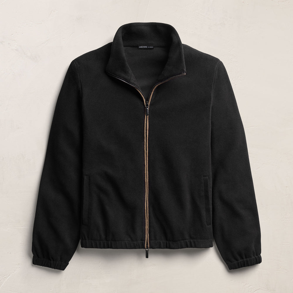 Brushed Cotton Suede Piped Track Jacket - Black/Cariobou | James Perse Los Angeles