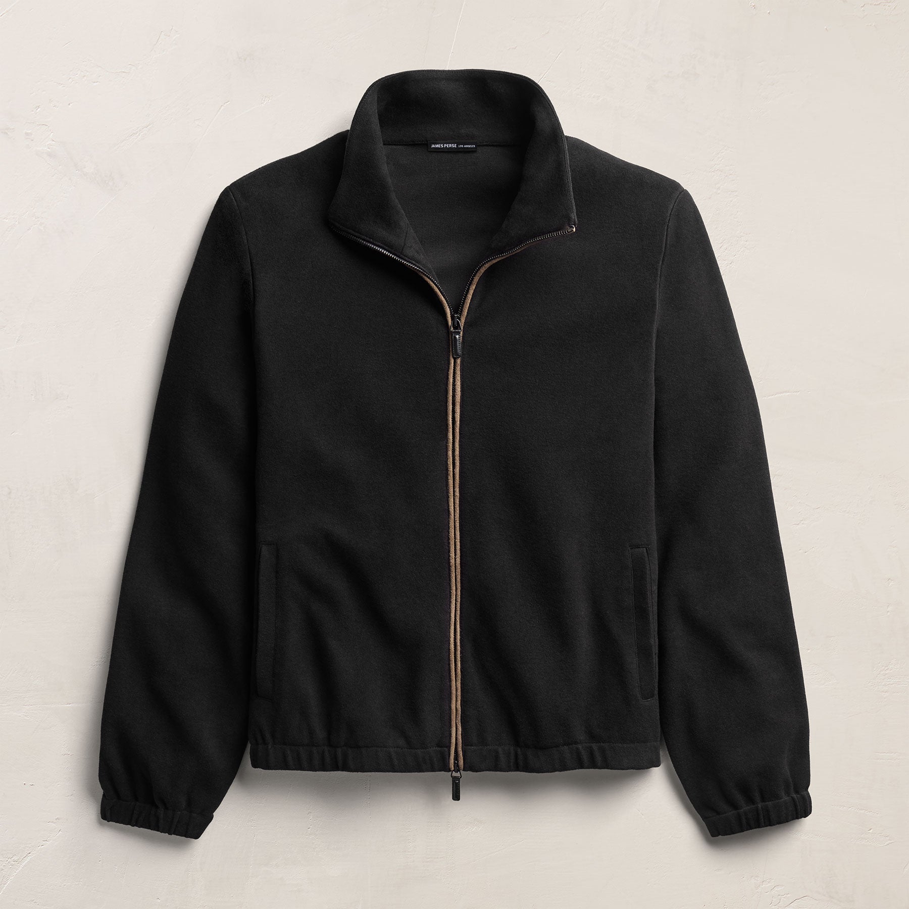Brushed Cotton Suede Piped Track Jacket - Black/Cariobou | James Perse Los Angeles