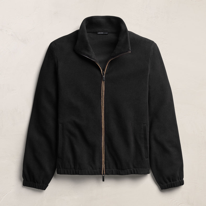 Brushed Cotton Suede Piped Track Jacket - Black/Cariobou | James Perse Los Angeles