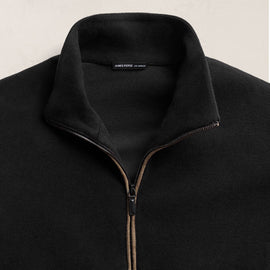 Brushed Cotton Suede Piped Track Jacket - Black/Cariobou | James Perse Los Angeles