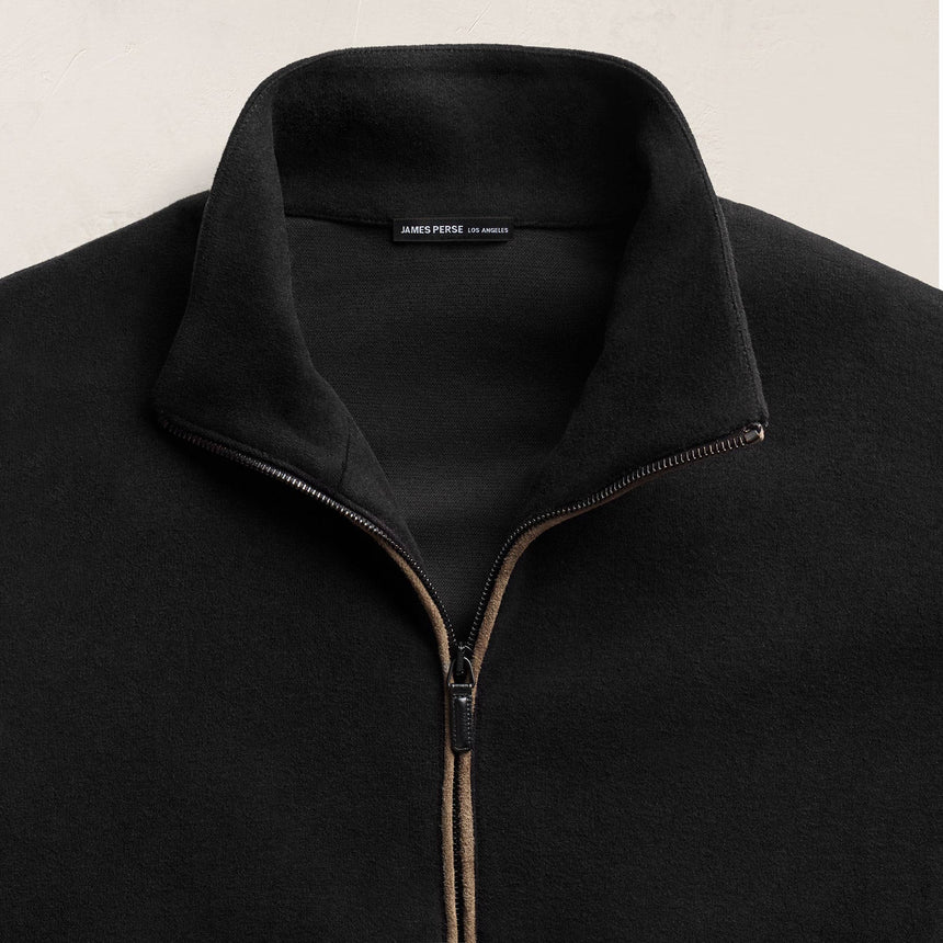 Brushed Cotton Suede Piped Track Jacket - Black/Cariobou | James Perse Los Angeles