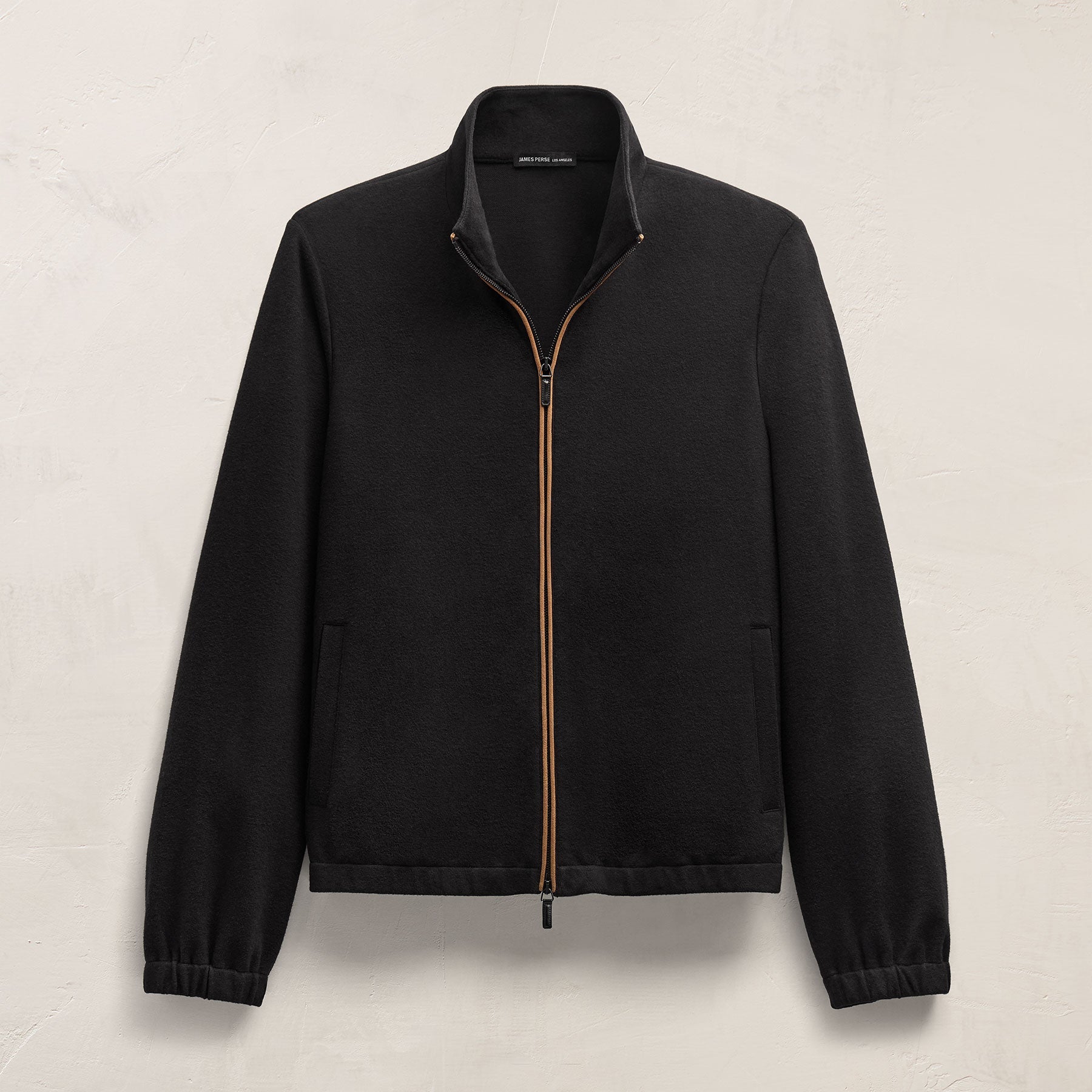 Suede Front Zip Up Sweater - Black | James Perse Los Angeles