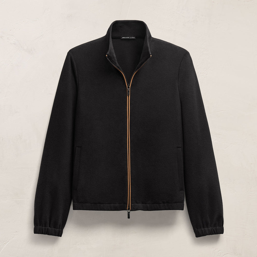 Brushed Cotton Suede Piped Track Jacket in Black/Whiskey | James Perse Los Angeles FLAT