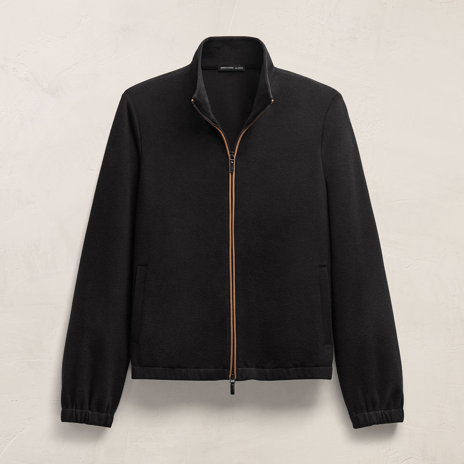 Brushed Cotton Suede Piped Track Jacket in Black/Whiskey | James Perse Los Angeles FLAT