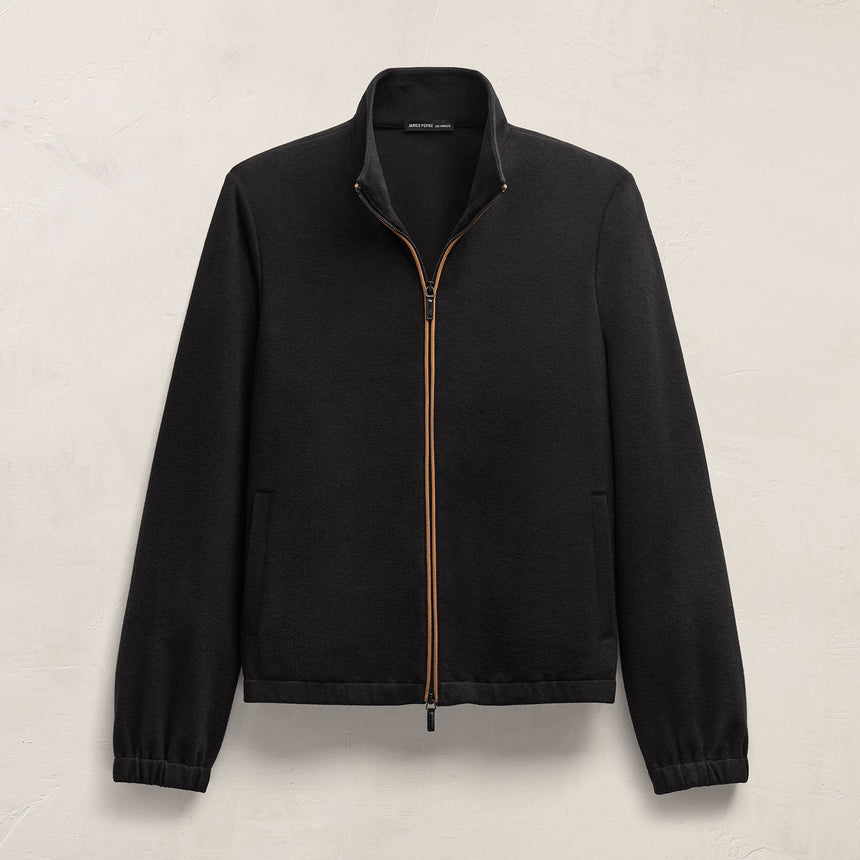 Brushed Cotton Suede Piped Track Jacket in Black/Whiskey | James Perse Los Angeles FLAT