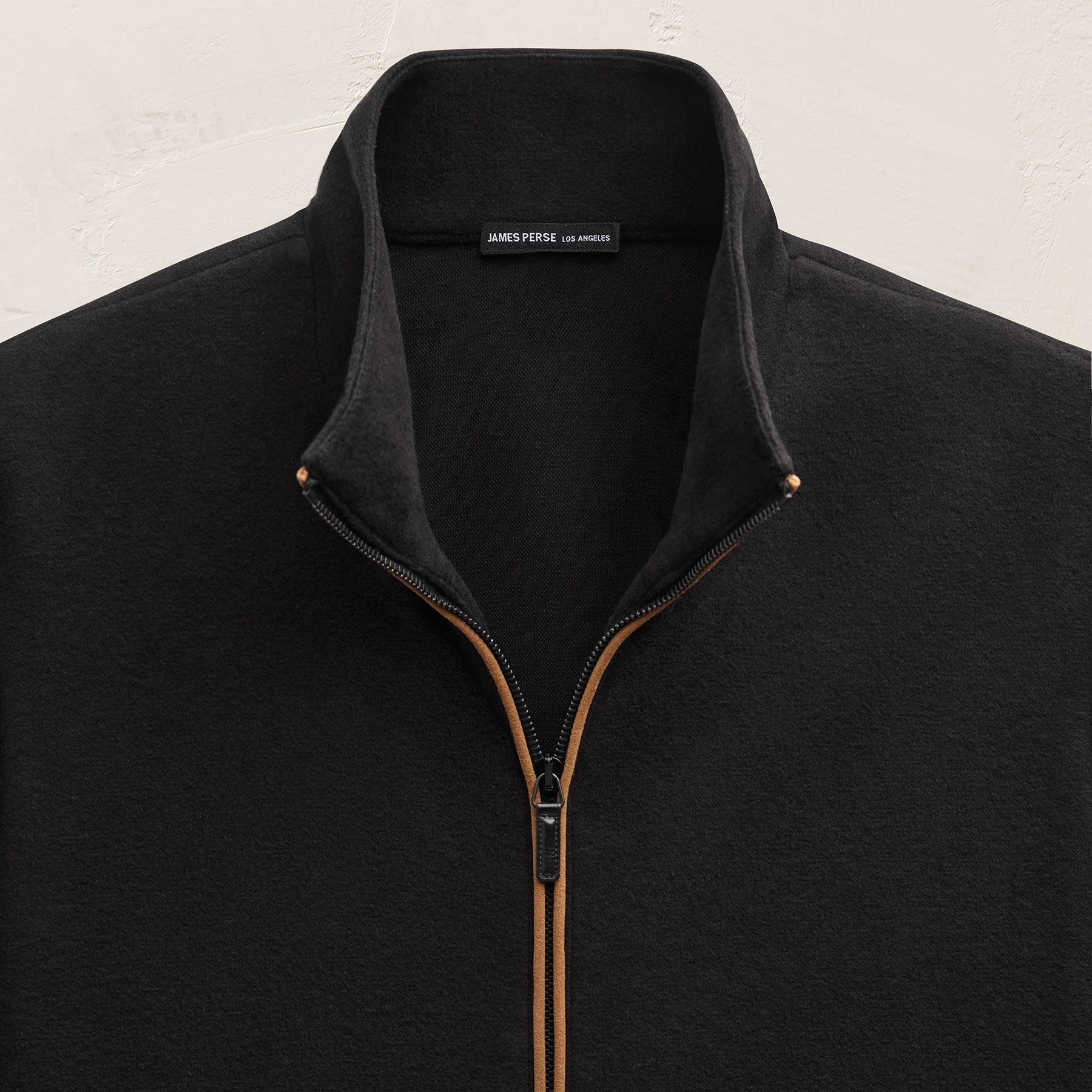 Brushed Cotton Suede Piped Track Jacket - Black/Whiskey | James