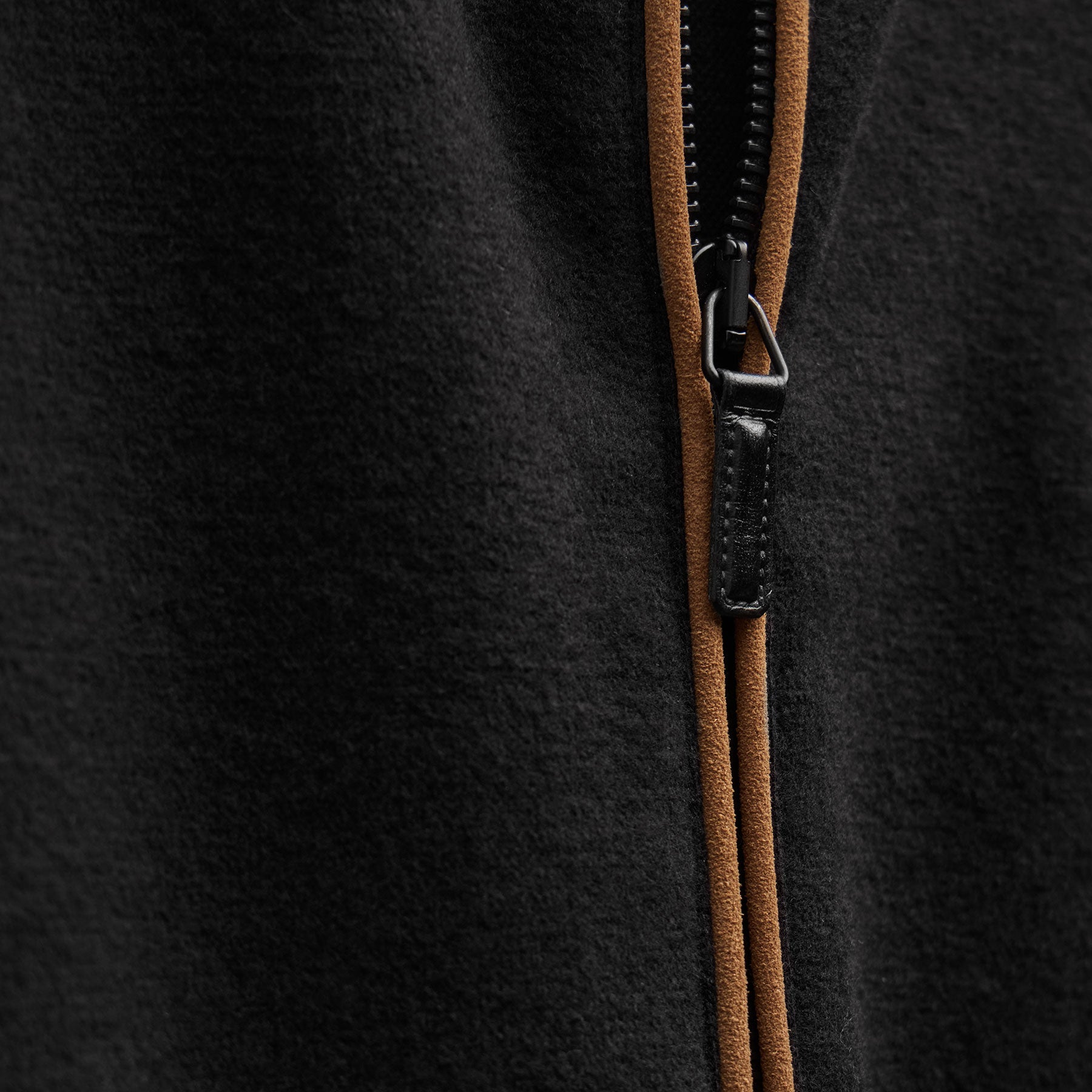 Brushed Cotton Suede Piped Track Jacket - Black/Whiskey | James