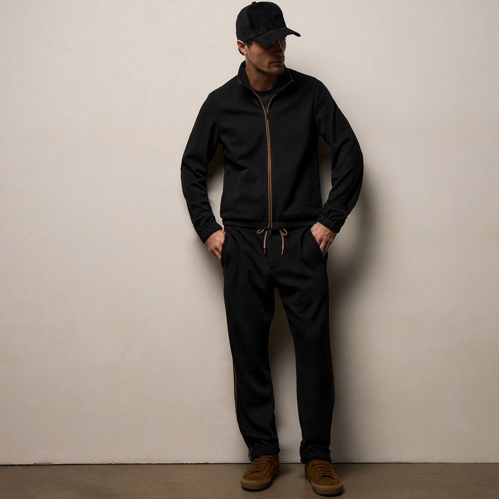 Brushed Cotton Piped Jacket in Black/Whiskey | James Perse Los Angeles