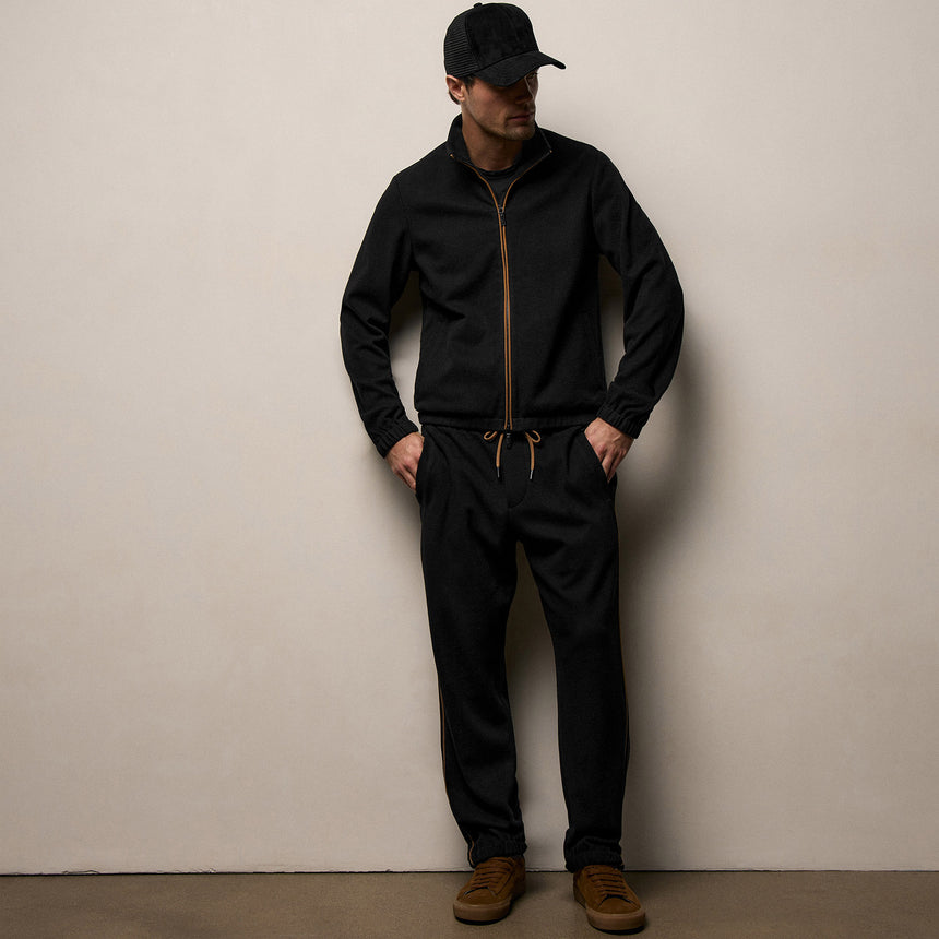 Brushed Cotton Piped Jacket in Black/Whiskey | James Perse Los Angeles