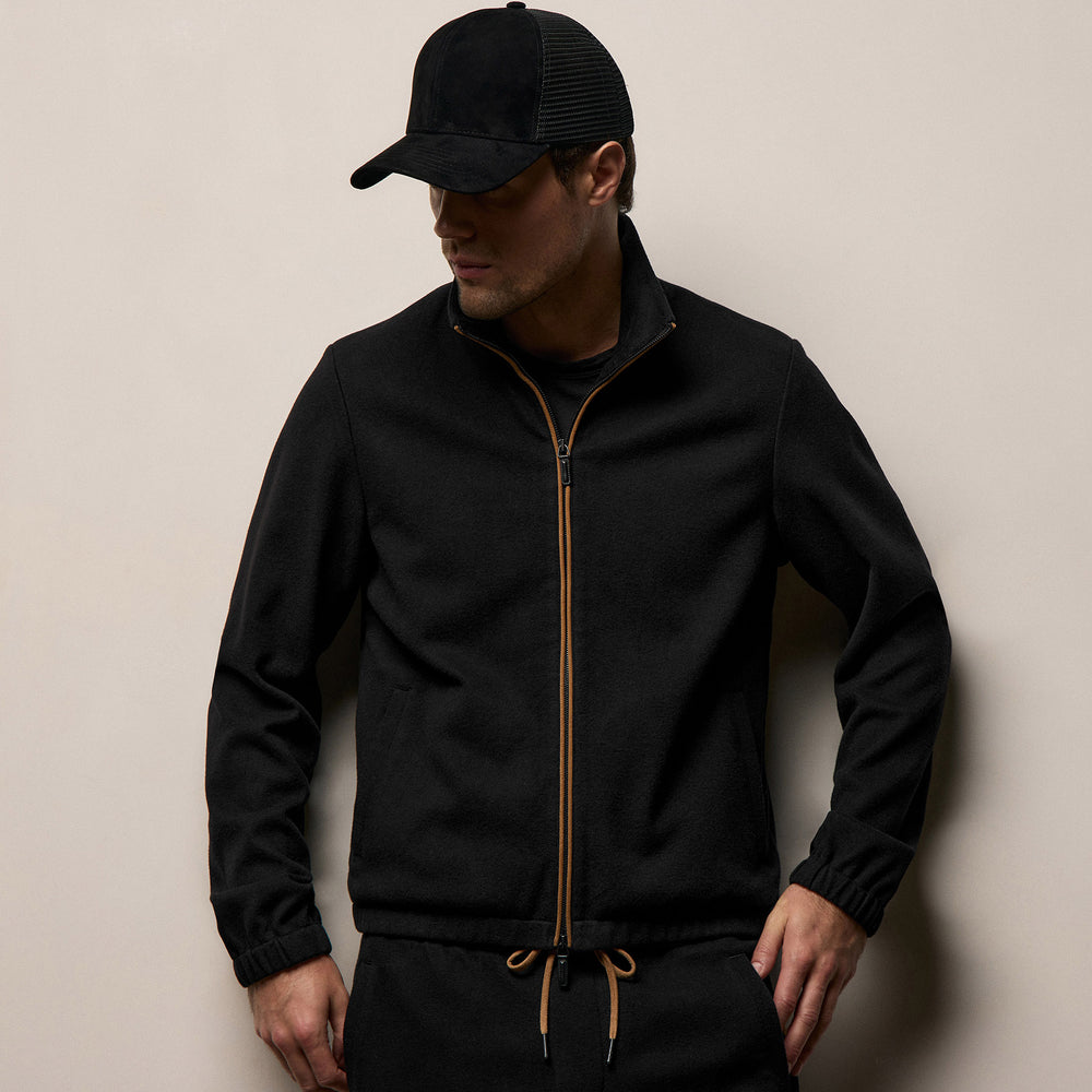 Brushed Cotton Piped Jacket in Black/Whiskey | James Perse Los Angeles