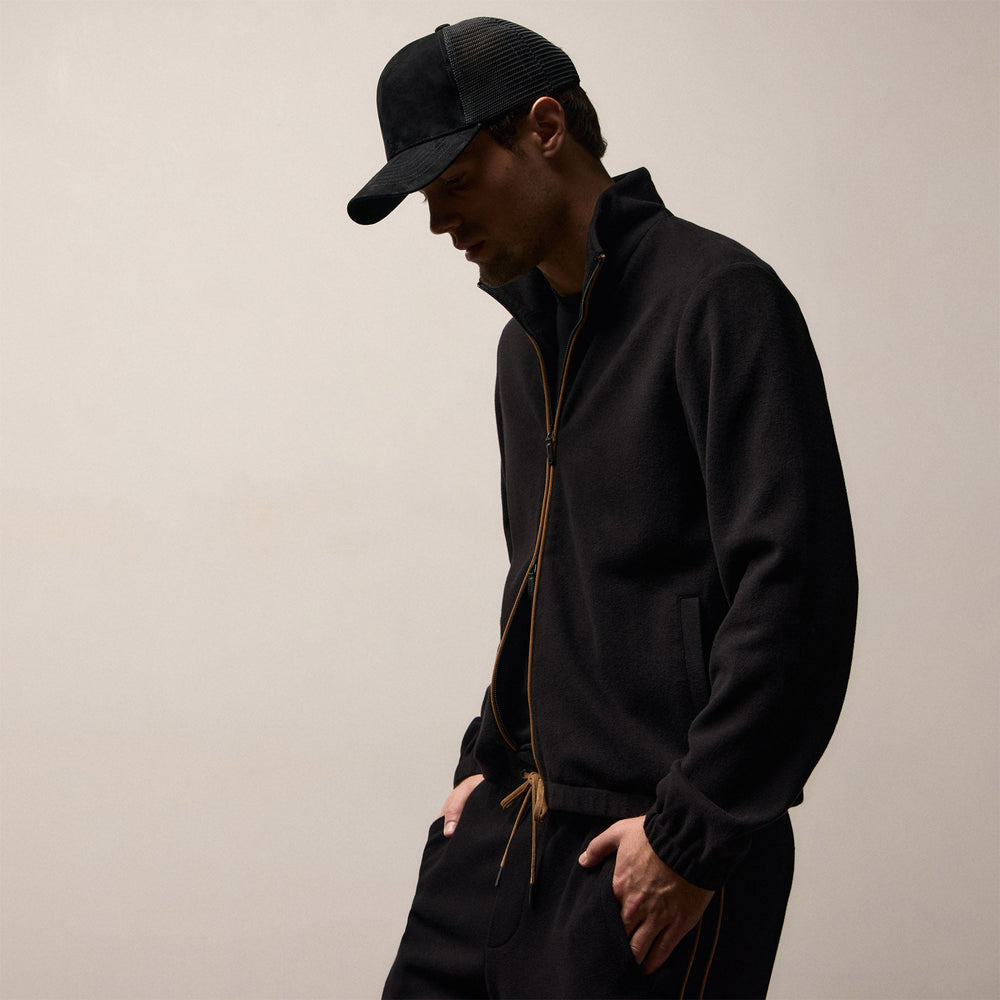 Brushed Cotton Piped Jacket in Black/Whiskey | James Perse Los Angeles
