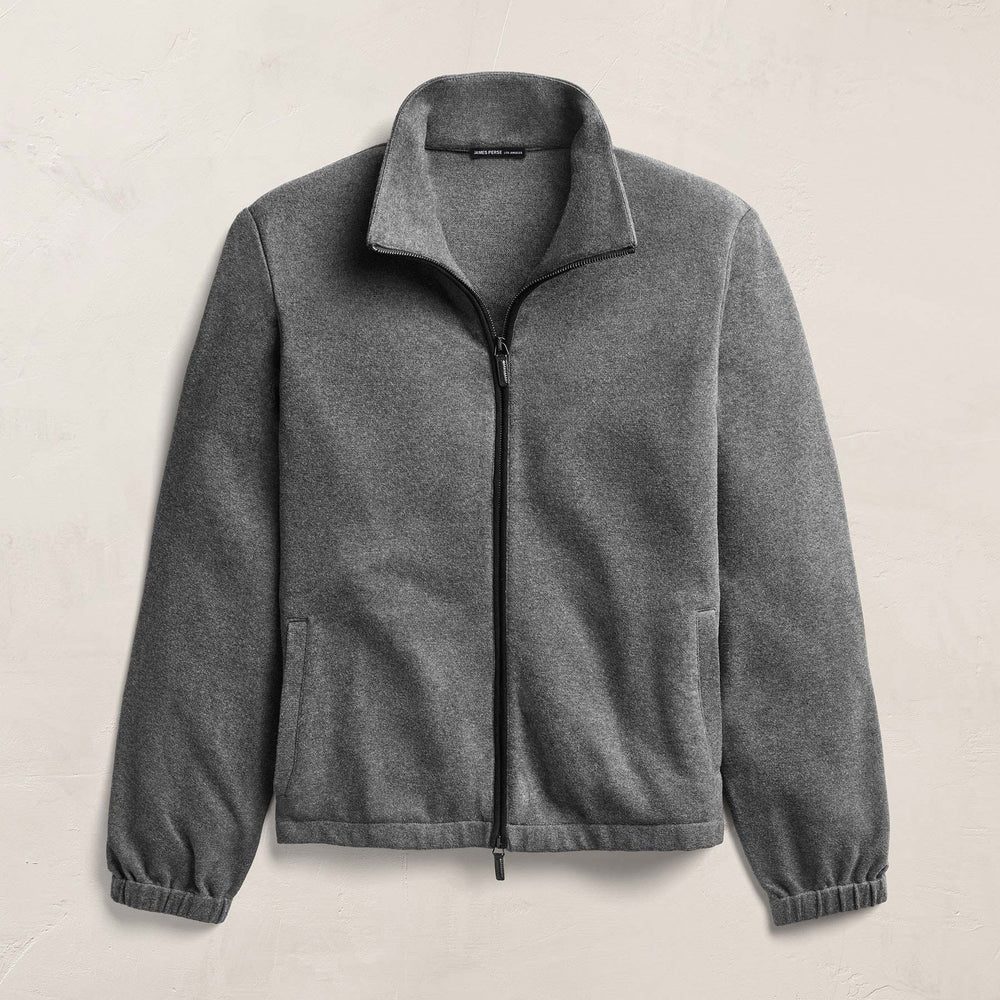 Brushed Cotton Suede Piped Track Jacket - Flannel/Black | James Perse Los Angeles