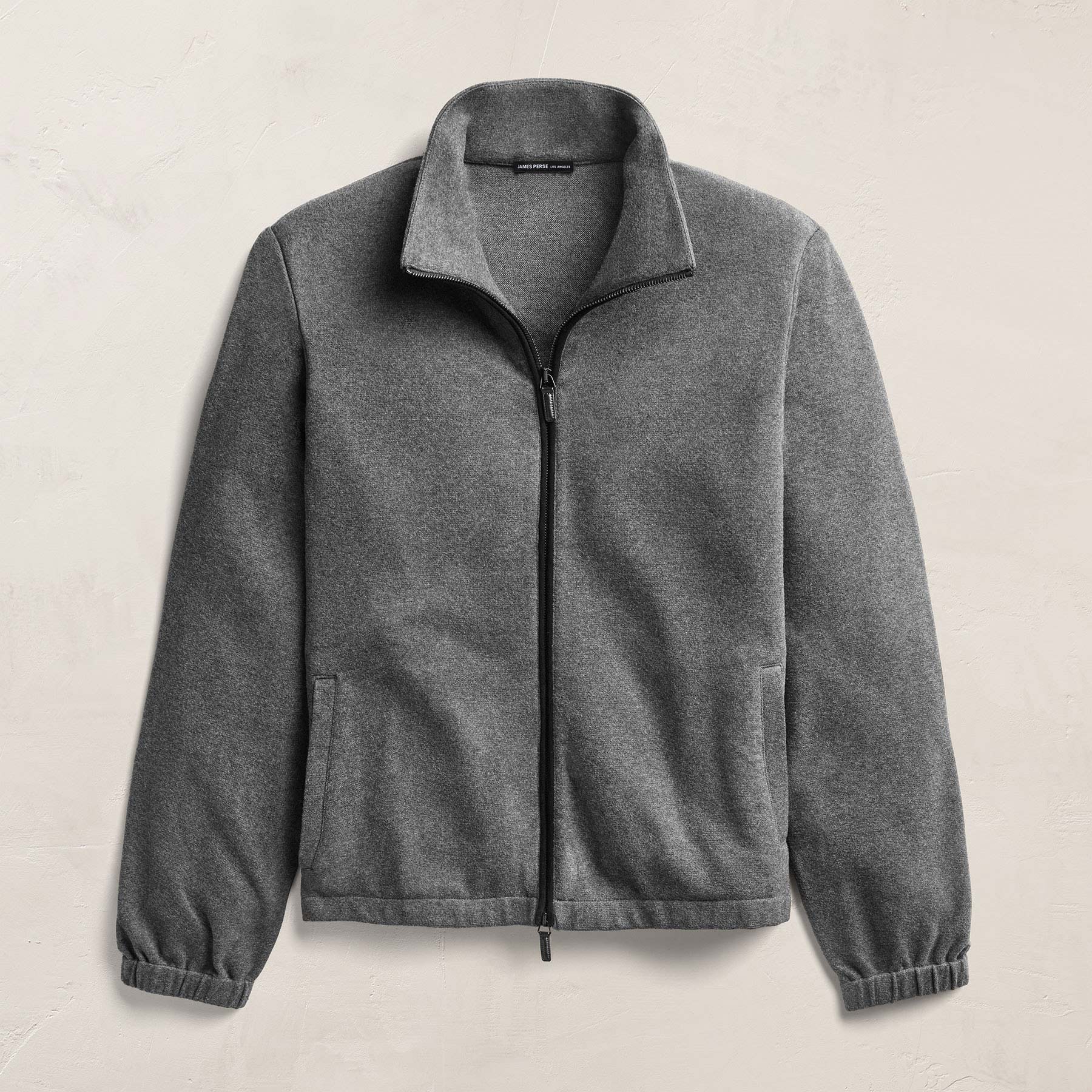 Brushed Cotton Suede Piped Track Jacket - Flannel/Black | James Perse Los Angeles