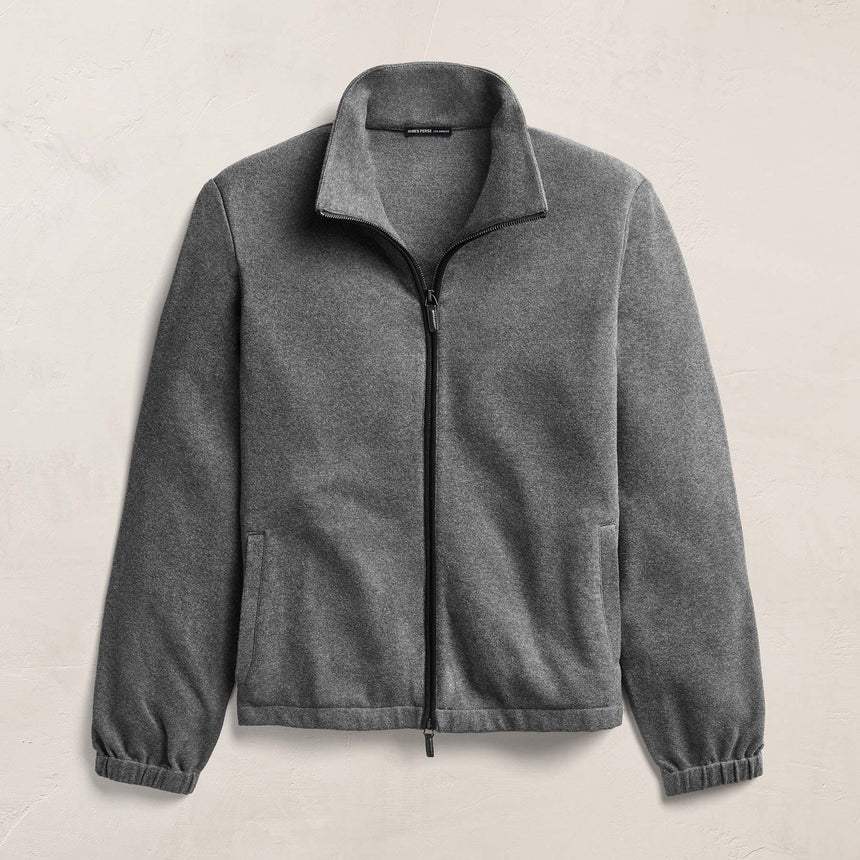 Brushed Cotton Suede Piped Track Jacket - Flannel/Black | James Perse Los Angeles