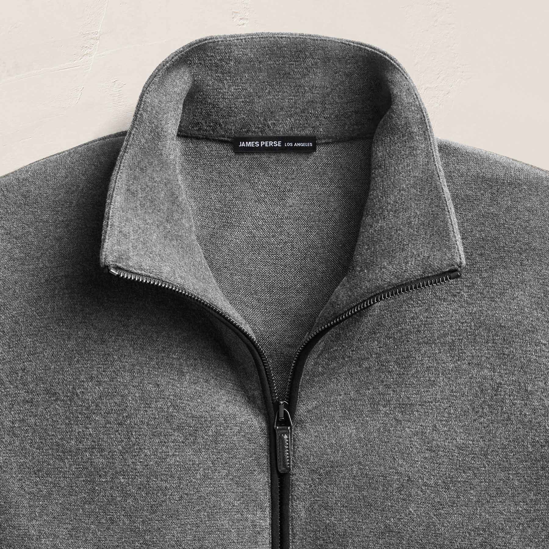 Brushed Cotton Suede Piped Track Jacket - Flannel/Black | James Perse Los Angeles