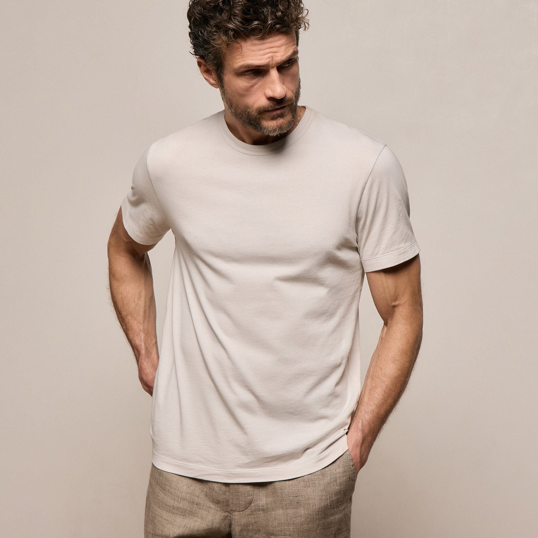 Brushed Lotus Crew in Pearl | James Perse Los Angeles