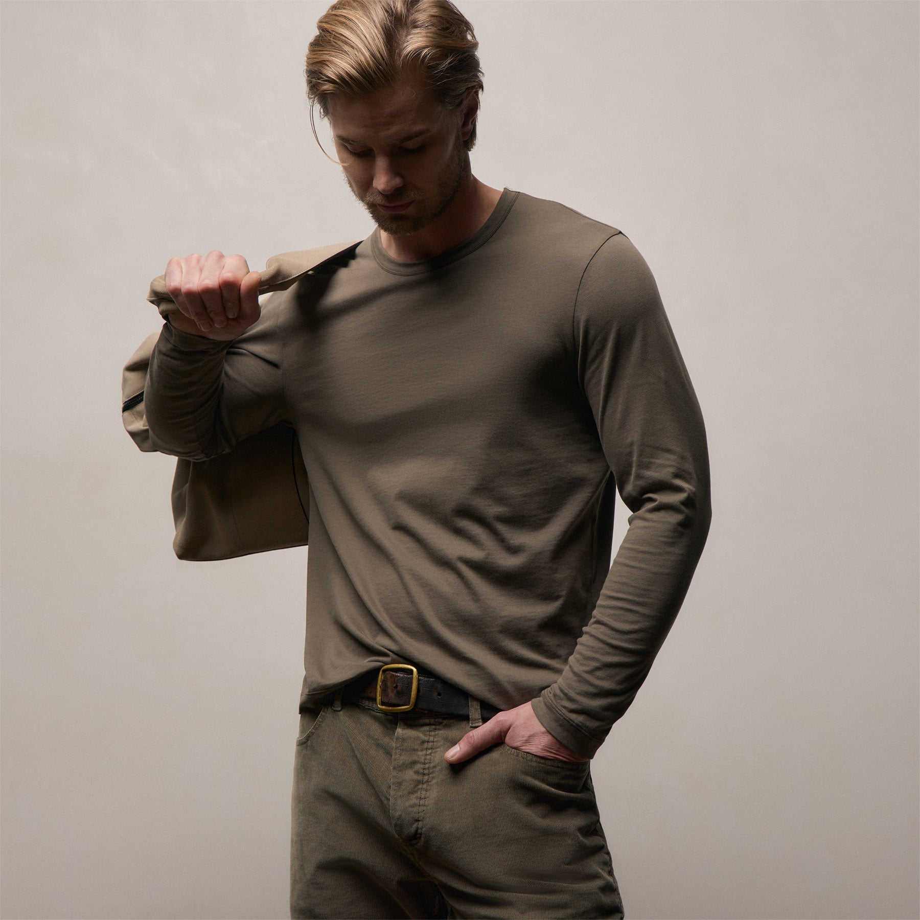 Brushed Lotus Long Sleeve Crew in Army Green | James Perse Los Angeles