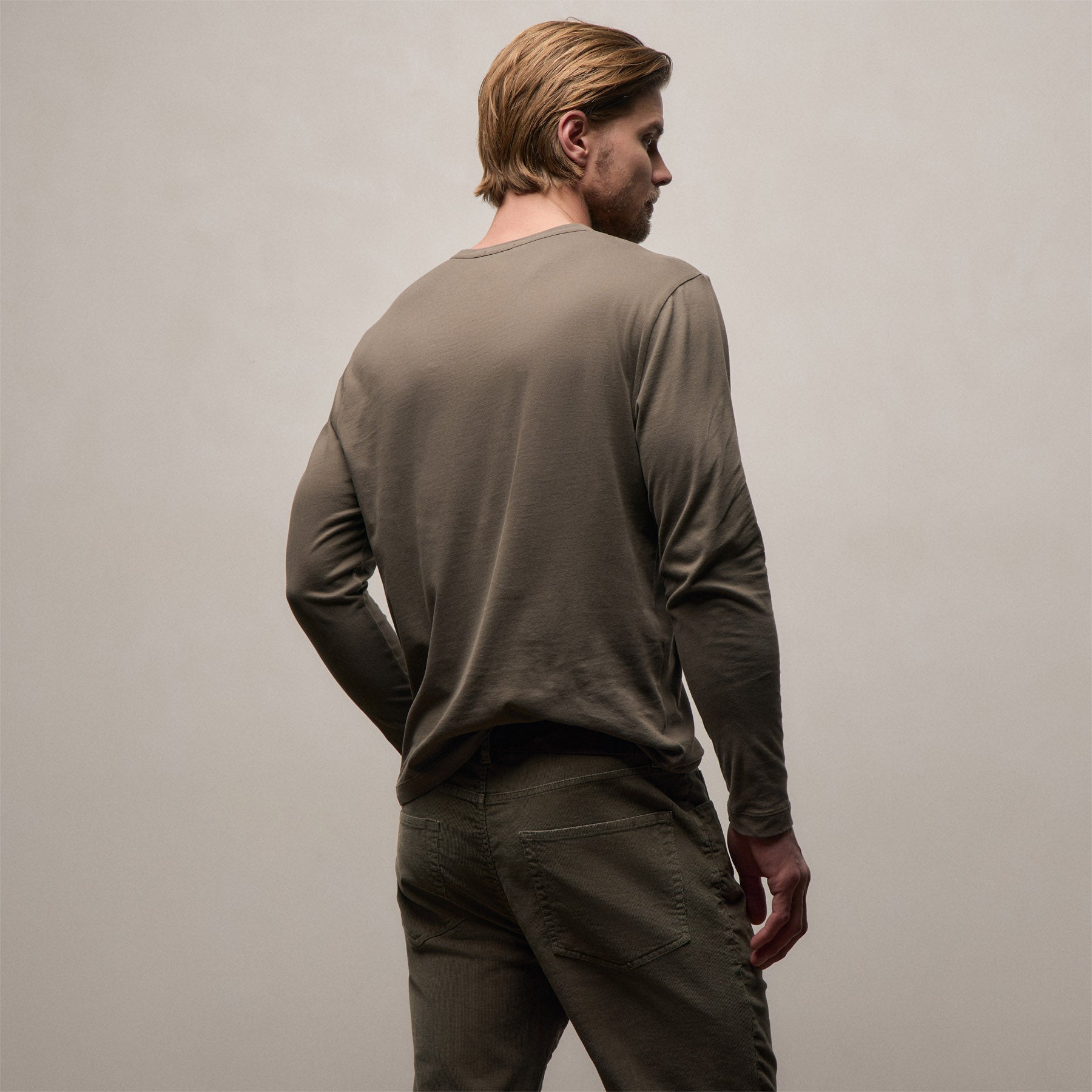 Brushed Lotus Long Sleeve Crew in Army Green | James Perse Los Angeles