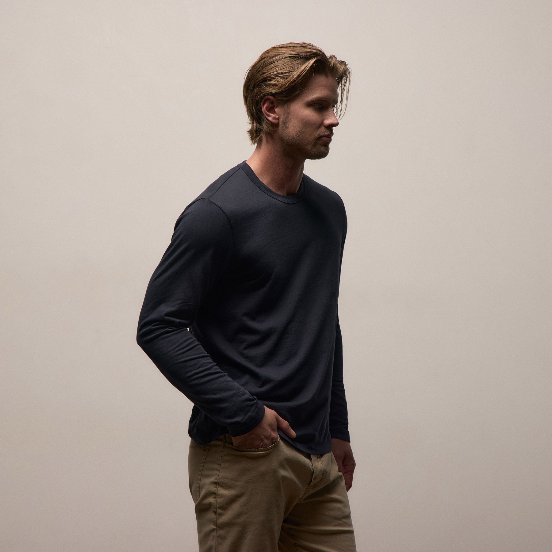 Brushed Lotus Long Sleeve Crew in Deep | James Perse Los Angeles