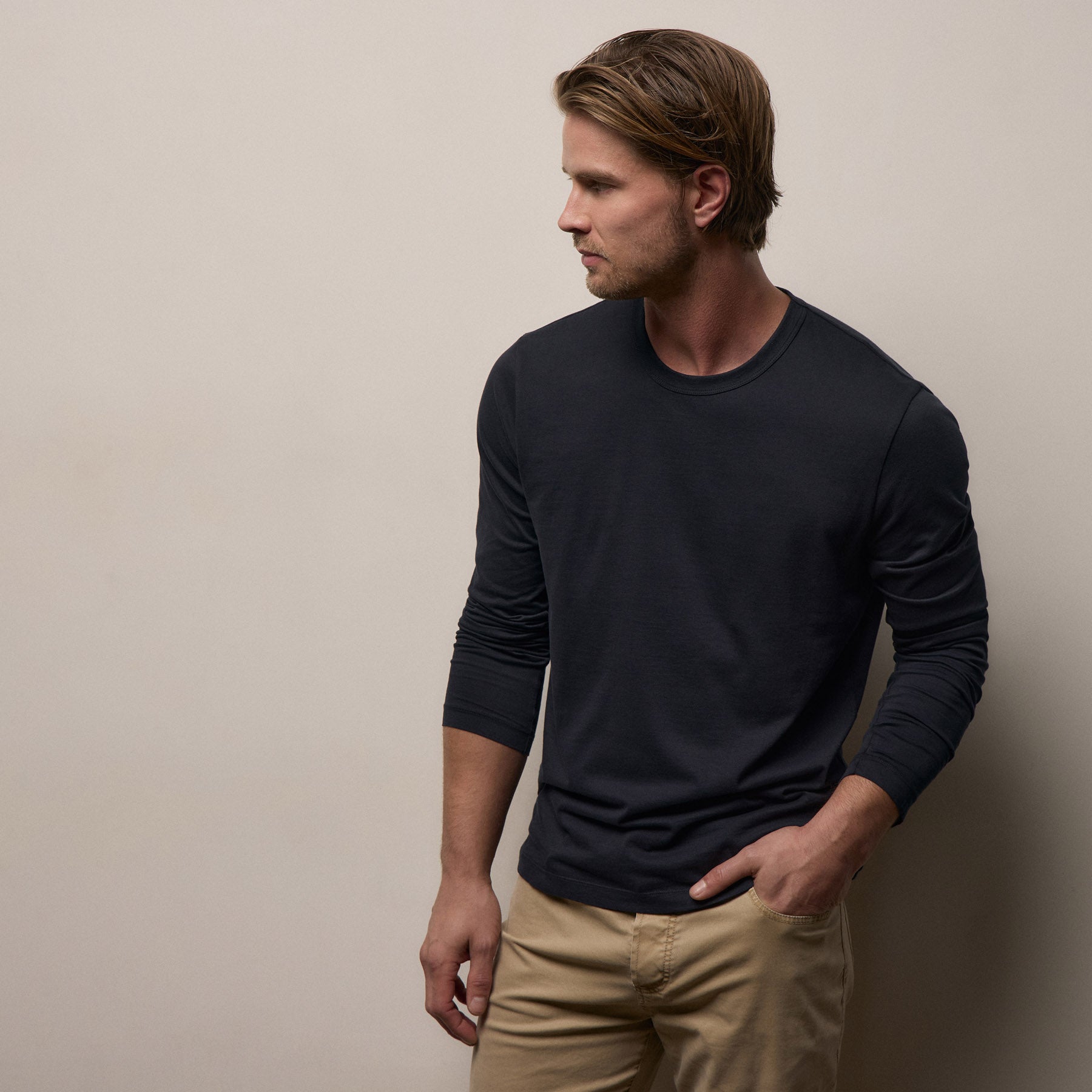 Brushed Lotus Long Sleeve Crew in Deep | James Perse Los Angeles