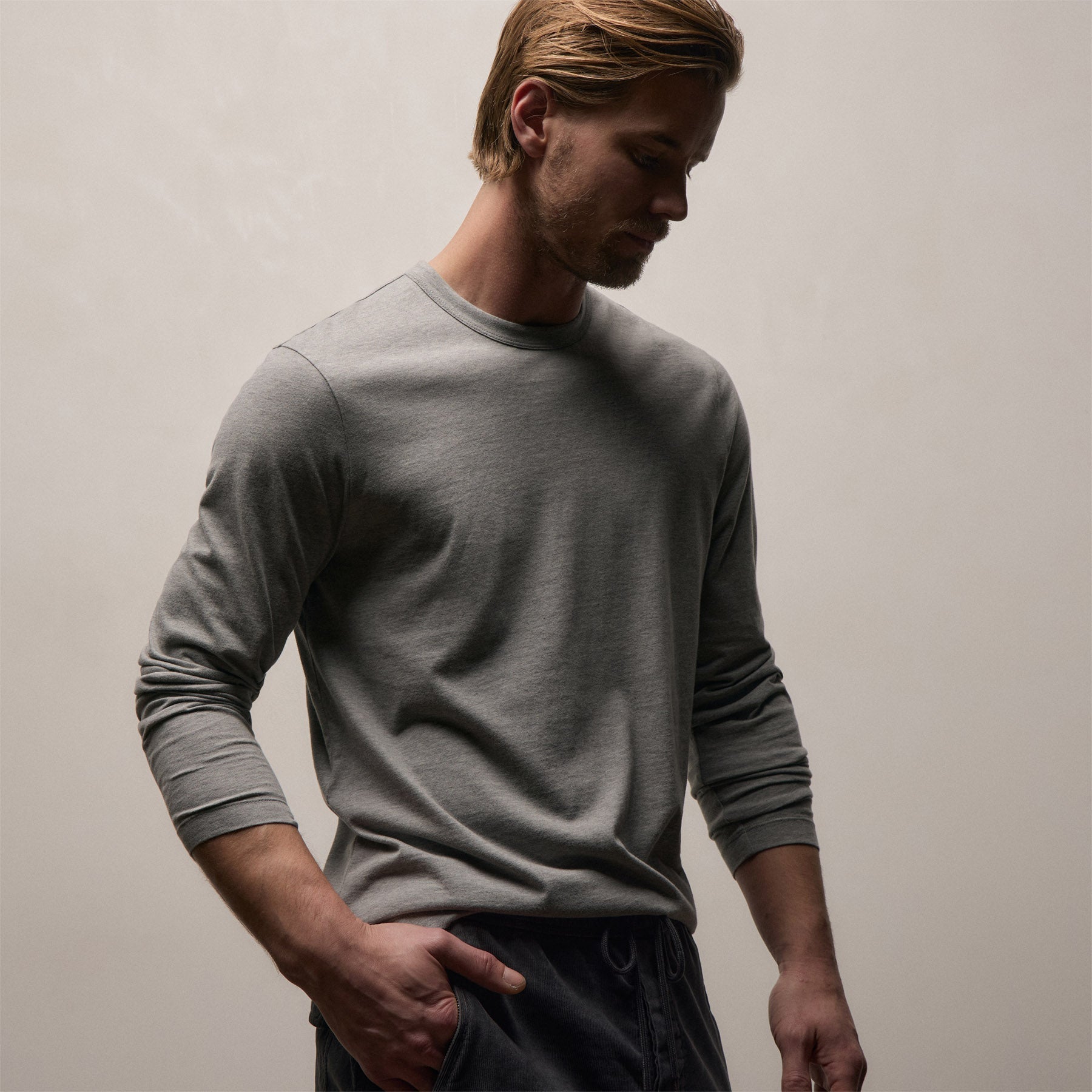 Brushed Lotus Long Sleeve Crew in Heather Grey | James Perse Los Angeles