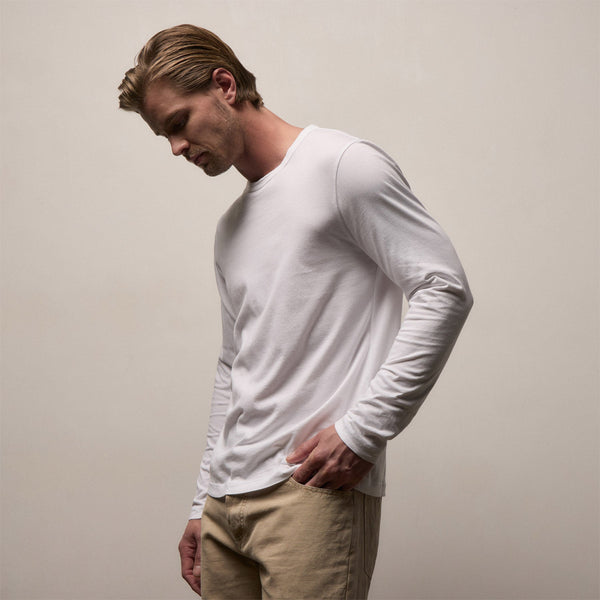 Brushed Lotus Long Sleeve Crew in White | James Perse Los Angeles