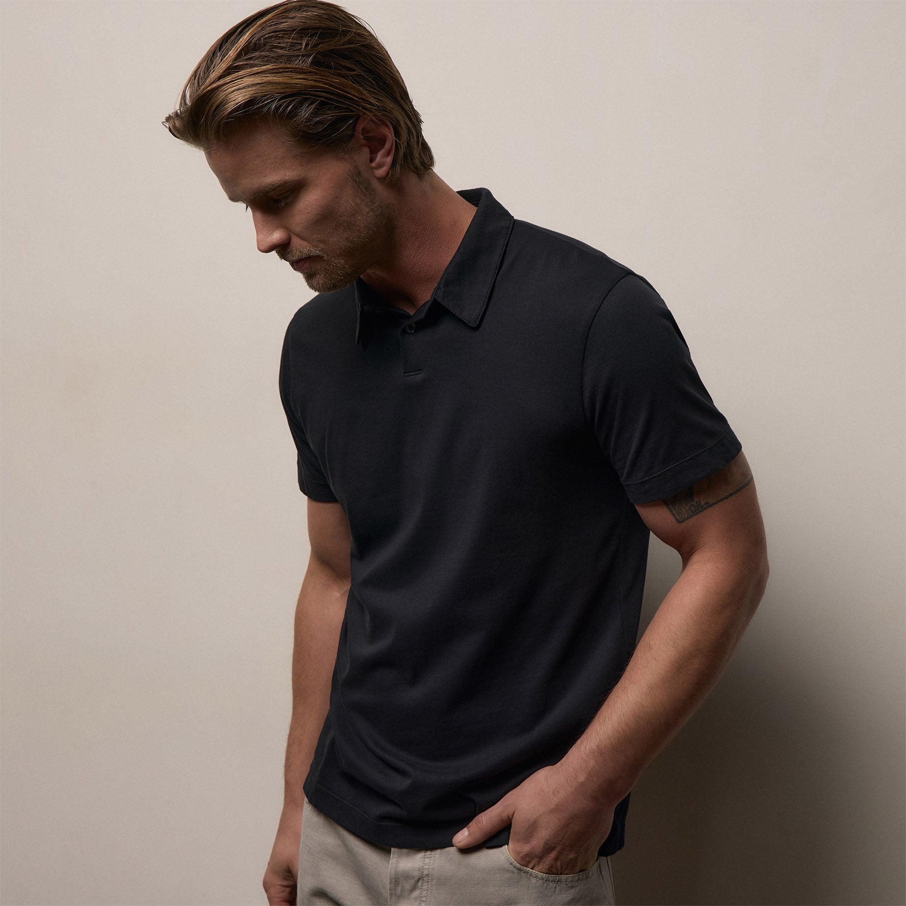 Brushed Lotus Polo in Black | James Perse Los Angeles