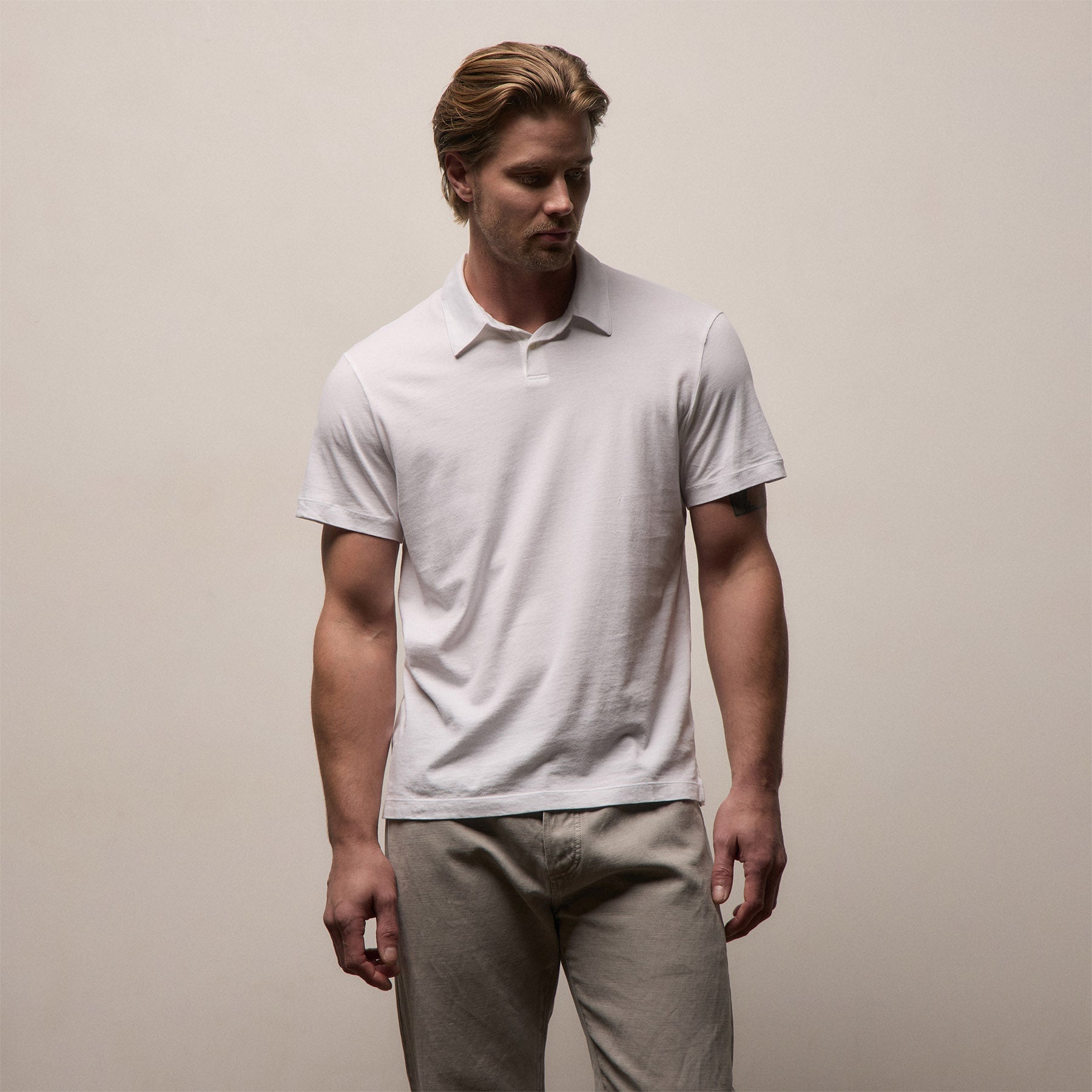 Brushed Lotus Polo in White | James Perse Los Angeles