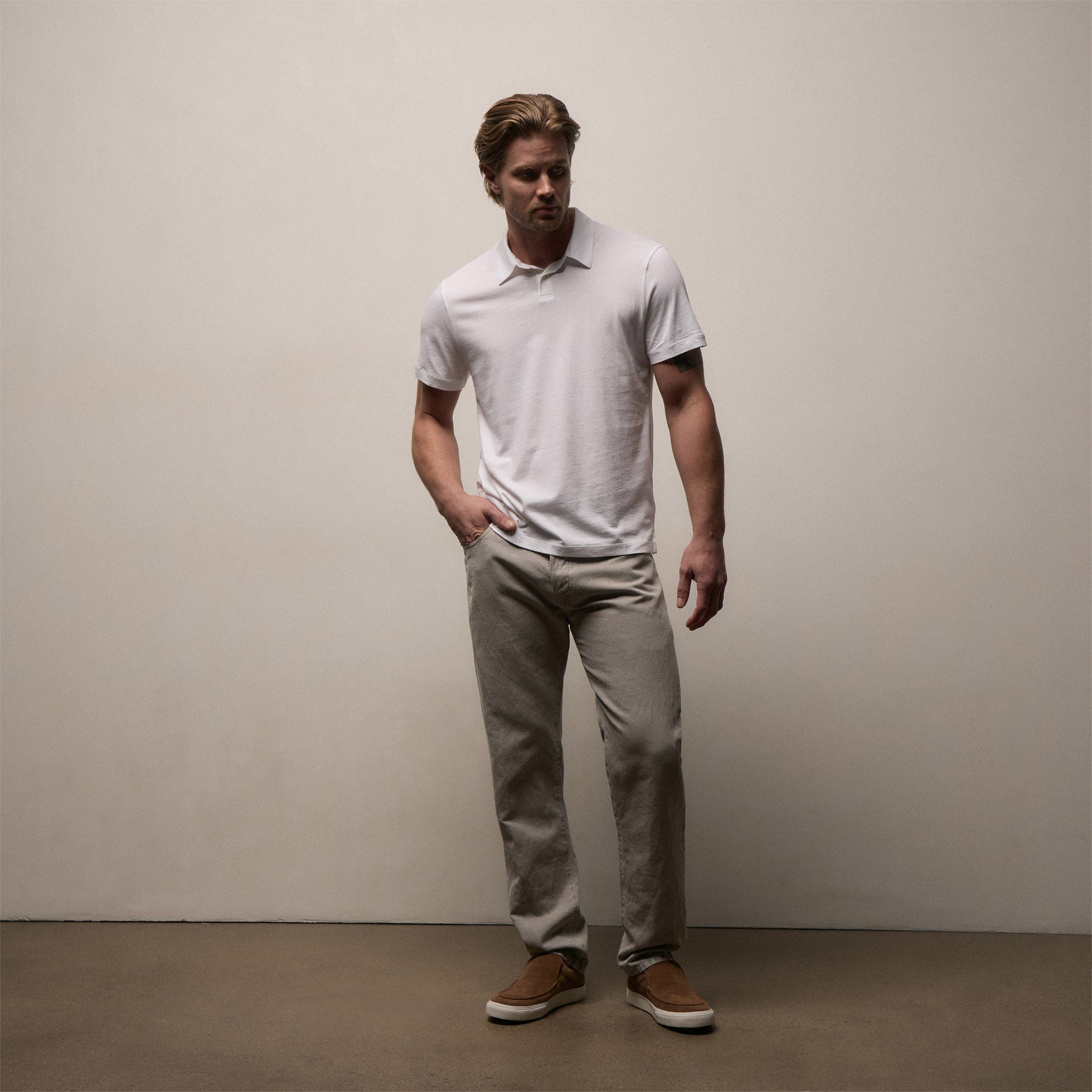 Brushed Lotus Polo in White | James Perse Los Angeles