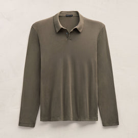 Brushed Lotus Long Sleeve Polo in Army Green | James Perse Los Angeles