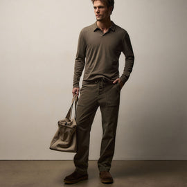 Brushed Lotus Long Sleeve Polo in Army Green | James Perse Los Angeles