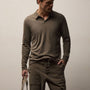 Brushed Lotus Long Sleeve Polo in Army Green | James Perse Los Angeles