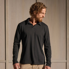 Brushed Lotus Long Sleeve Polo in Black | James Perse Los Angeles