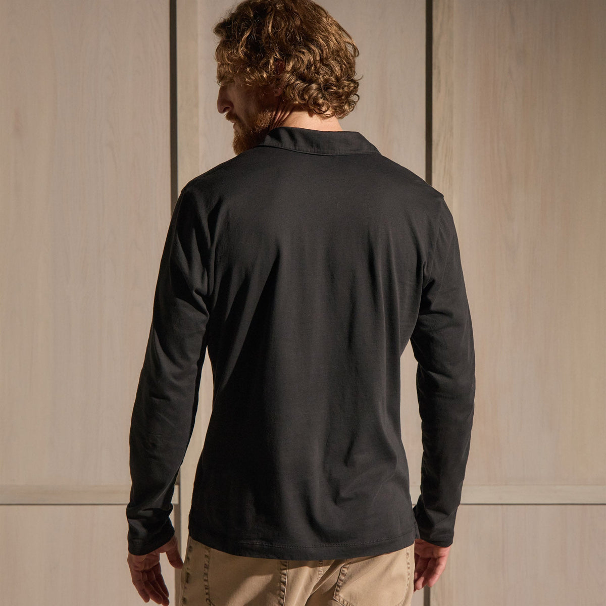 Brushed Lotus Long Sleeve Polo in Black | James Perse Los Angeles