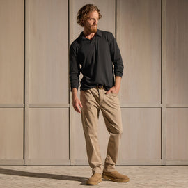 Brushed Lotus Long Sleeve Polo in Black | James Perse Los Angeles