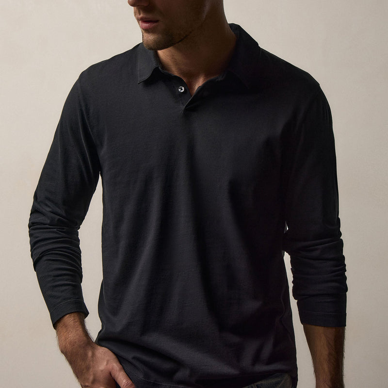 Brushed Lotus Long Sleeve Polo in Black | James Perse Los Angeles