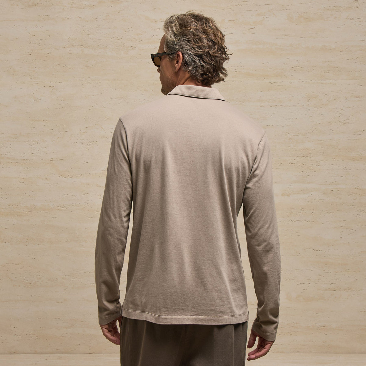 Brushed Lotus Long Sleeve Polo in Coyote | James Perse Los Angeles