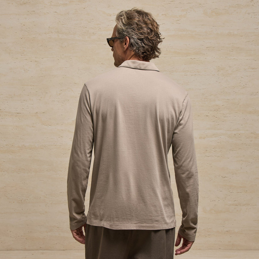 Brushed Lotus Long Sleeve Polo in Coyote | James Perse Los Angeles