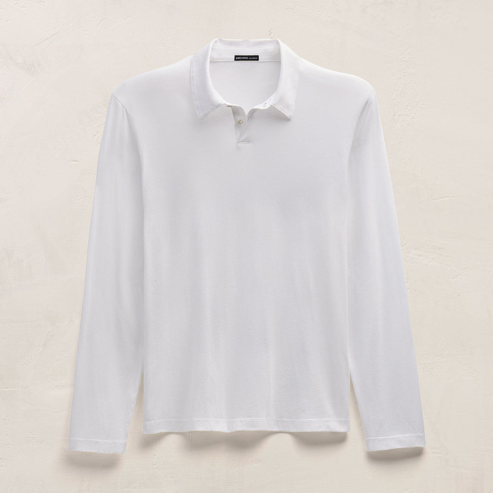Brushed Lotus Long Sleeve Polo in White | James Perse Los Angeles