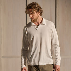 Brushed Lotus Long Sleeve Polo in White | James Perse Los Angeles