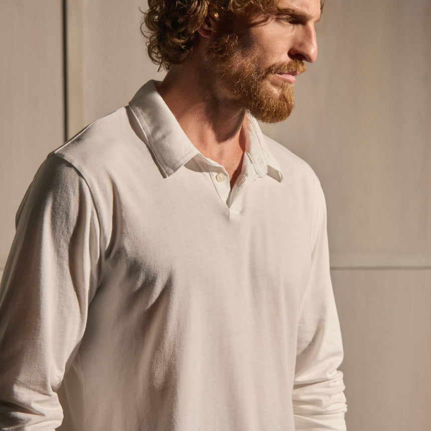 Brushed Lotus Long Sleeve Polo in White | James Perse Los Angeles