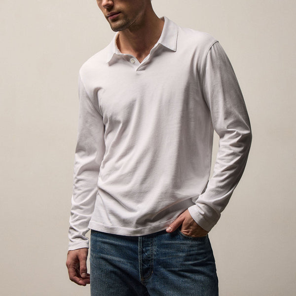 Brushed Lotus Long Sleeve Polo in White | James Perse Los Angeles