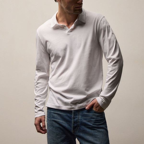 Brushed Lotus Long Sleeve Polo in White | James Perse Los Angeles