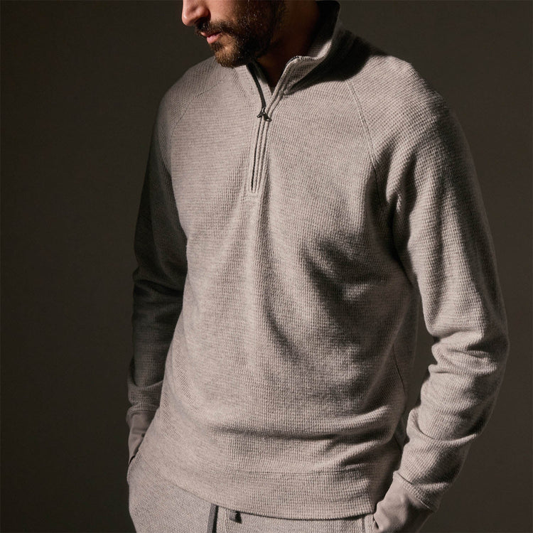 Brushed Thermal Half Zip in Heather Grey | James Perse Los Angeles